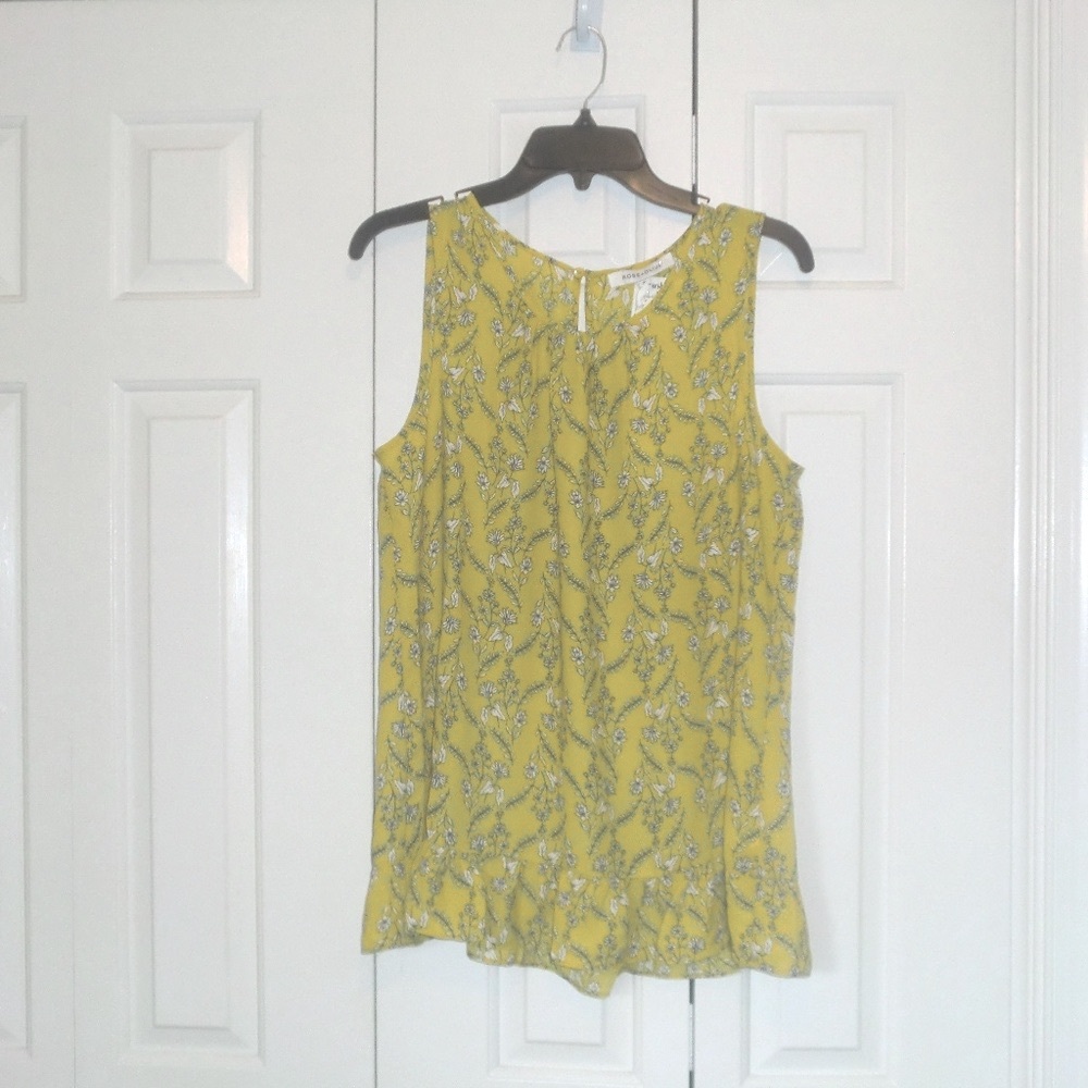 NWT Rose & Olive Yellow Floral Tank Ruffle Hem M